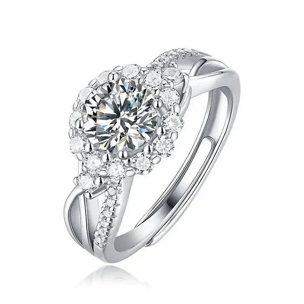 Lovcia Women Moissanite CZ Edelweiss Flower 925 Sterling Silver Adjustable Ring-Rings-1 ct ( Certificate Included )-1 ct ( Certificate Included )