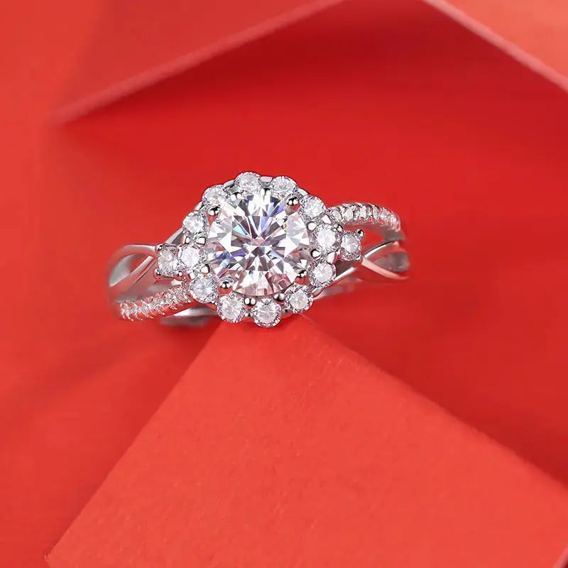 Lovcia Women Moissanite CZ Edelweiss Flower 925 Sterling Silver Adjustable Ring-Rings-1 ct ( Certificate Included )-1 ct ( Certificate Included )