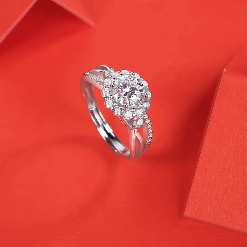 Lovcia Women Moissanite CZ Edelweiss Flower 925 Sterling Silver Adjustable Ring-Rings-1 ct ( Certificate Included )-1 ct ( Certificate Included )