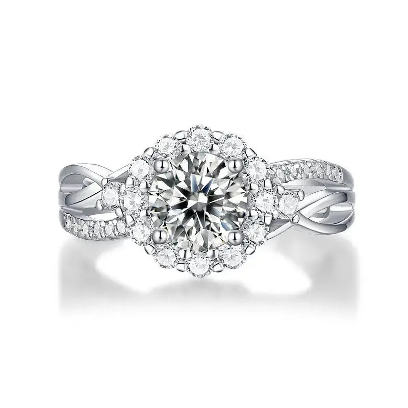 Lovcia Women Moissanite CZ Edelweiss Flower 925 Sterling Silver Adjustable Ring-Rings-1 ct ( Certificate Included )-1 ct ( Certificate Included )
