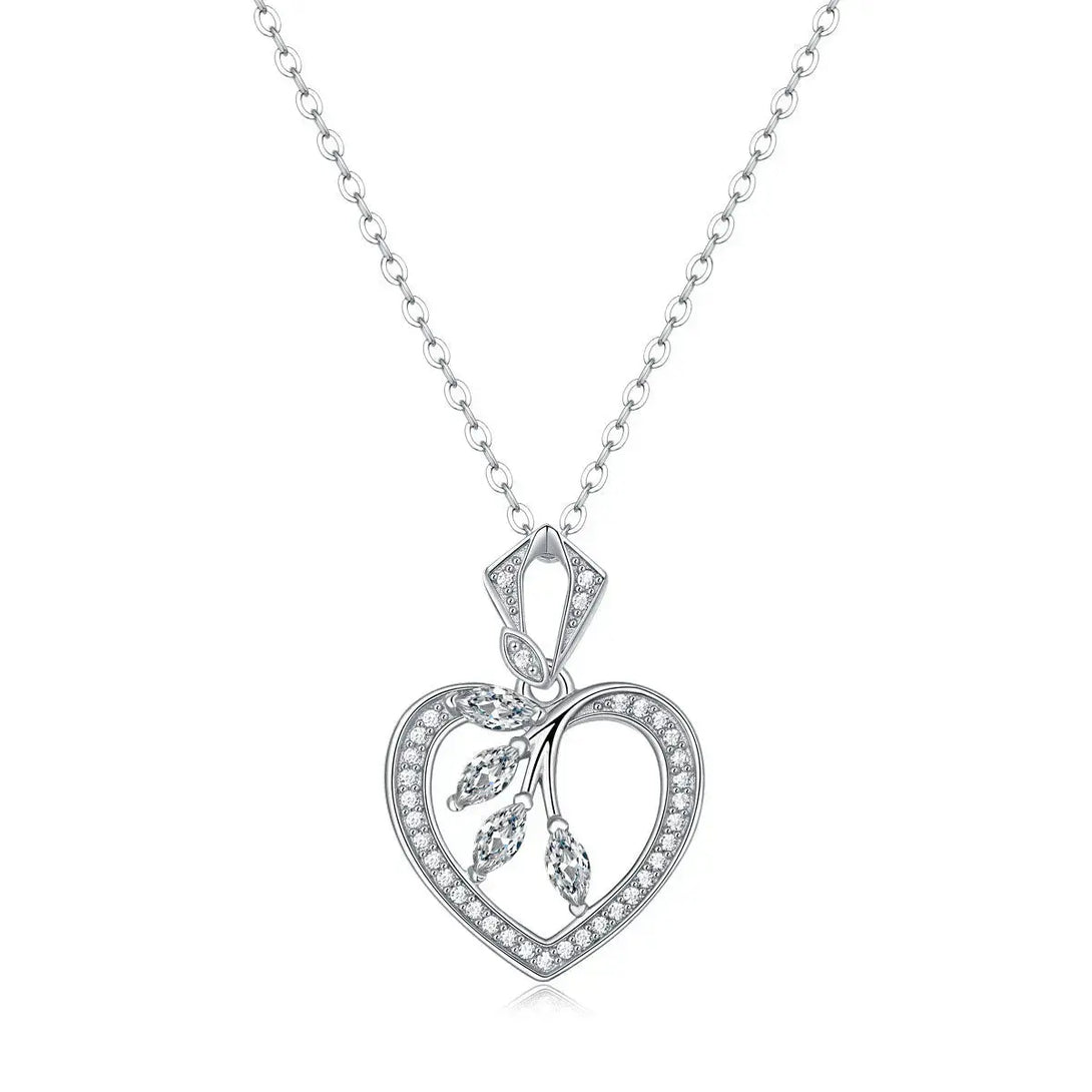 LOVCIA Women Moissanite Hollow Heart Leaves 925 Sterling Silver Necklace