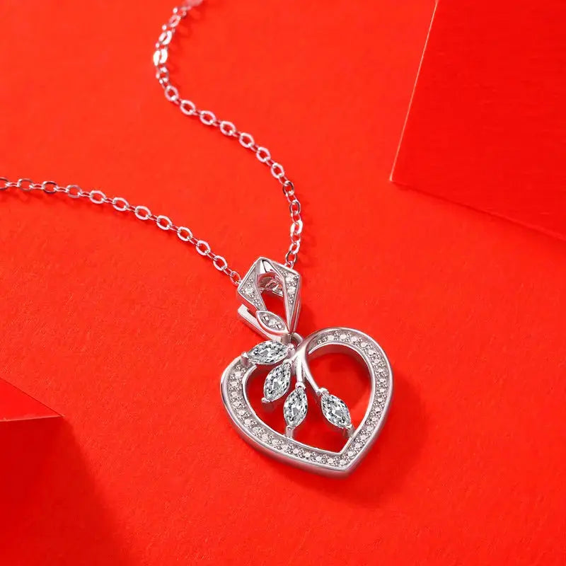 LOVCIA Women Moissanite Hollow Heart Leaves 925 Sterling Silver Necklace