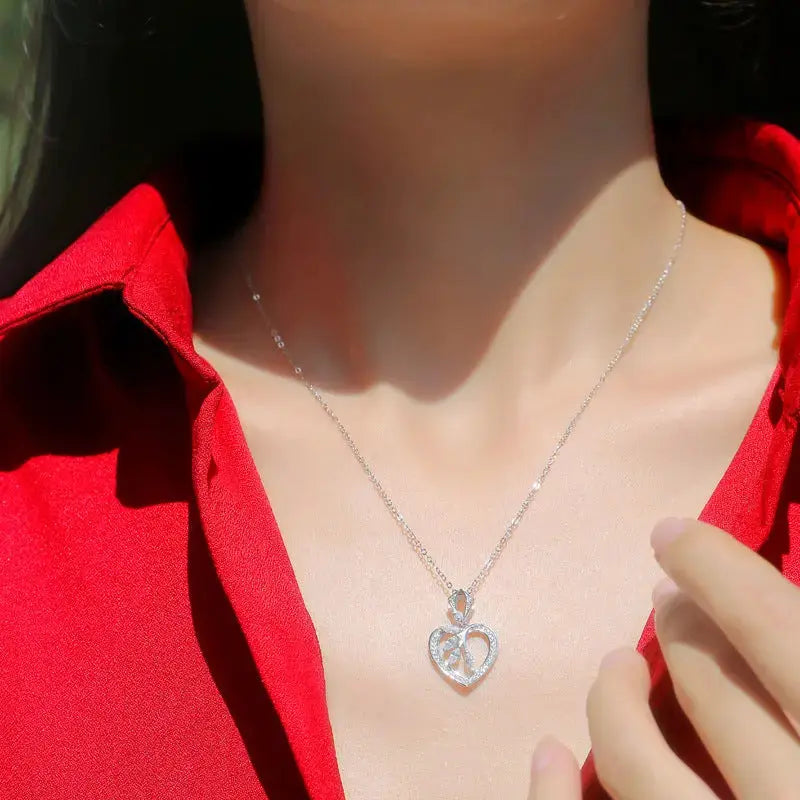 LOVCIA Women Moissanite Hollow Heart Leaves 925 Sterling Silver Necklace