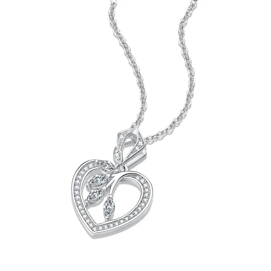 LOVCIA Women Moissanite Hollow Heart Leaves 925 Sterling Silver Necklace