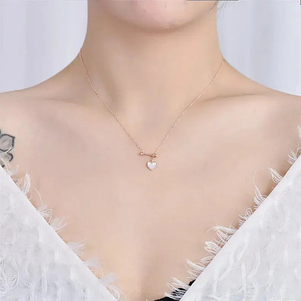 Lovcia Women Mother of Shell Love Heart 925 Sterling Silver Necklace-Necklaces-Silver-Silver