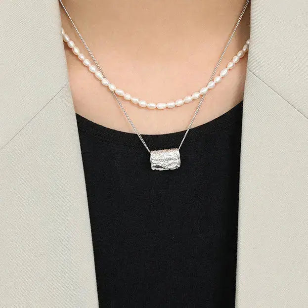 Lovcia Women Natural Pearl Water drop 925 Sterling Silver Necklace-Necklaces-Rhodium-Rhodium