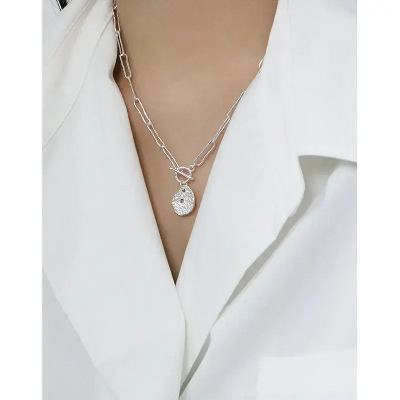 Lovcia Women OT Lotus Leaf 925 Sterling Silver Necklace-Necklaces-Rhodium-Rhodium