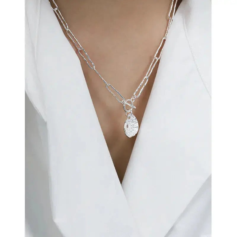 Lovcia Women OT Lotus Leaf 925 Sterling Silver Necklace-Necklaces-Rhodium-Rhodium