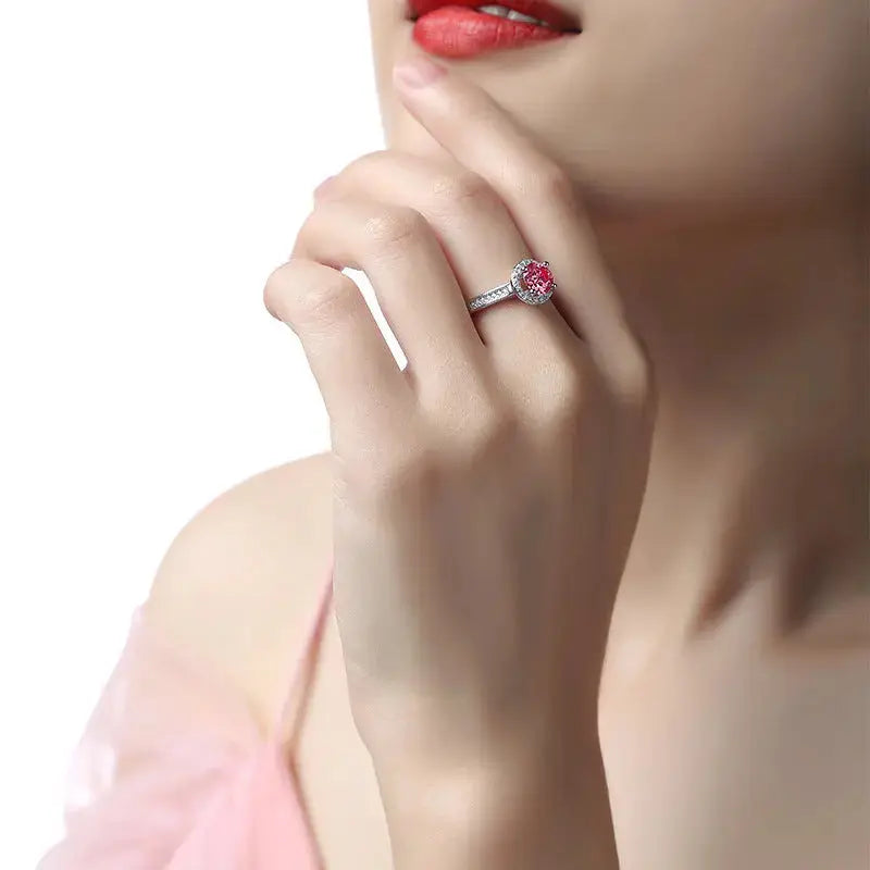 Lovcia Women Pink Round Moissanite CZ 925 Sterling Silver Adjustable Ring-Rings-1 Carat (Certificate Included)-1 Carat (Certificate Included)