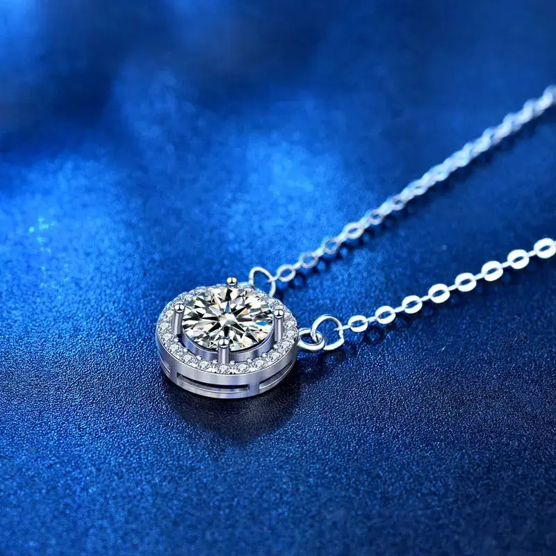 Lovcia Women Round Moissanite CZ Border 925 Sterling Silver Necklace-Necklaces-1ct Moissanite CZ-1ct Moissanite CZ