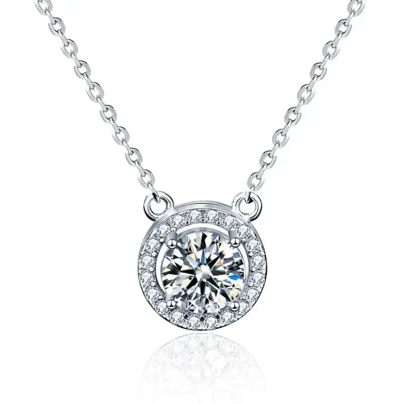 Lovcia Women Round Moissanite CZ Border 925 Sterling Silver Necklace-Necklaces-1ct Moissanite CZ-1ct Moissanite CZ
