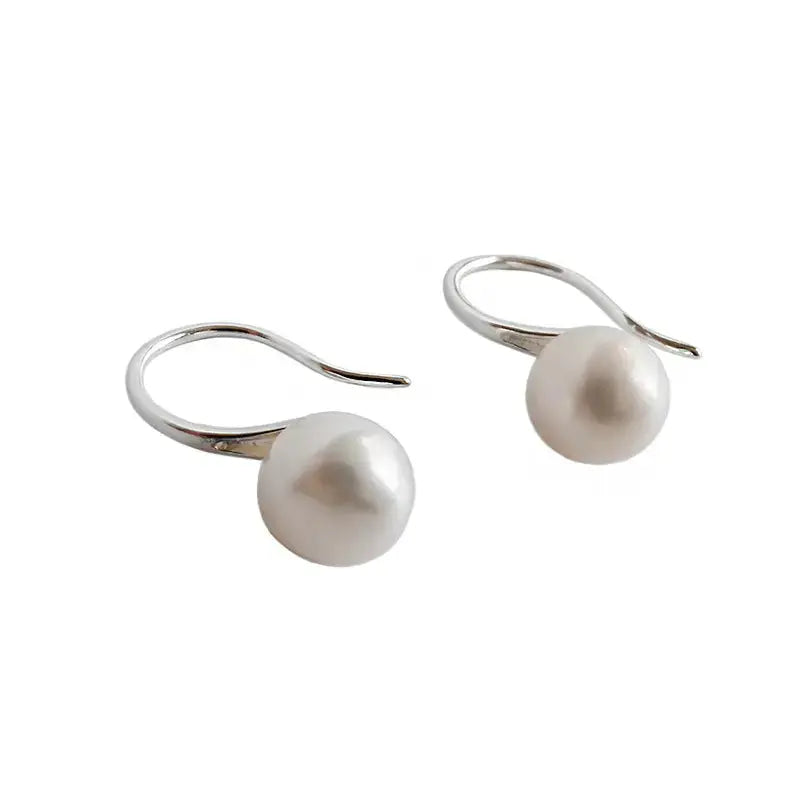 Lovcia Women Round Natural Pearl 925 Sterling Silver Dangling Earrings-Earrings-Rhodium-Rhodium