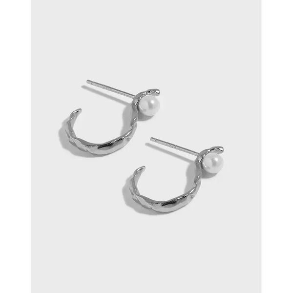 Lovcia Women S Shape Round Shell Pearl 925 Sterling Silver Hoop Earrings-Earrings-Rhodium-Rhodium