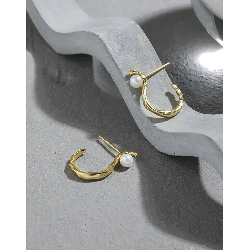 Lovcia Women S Shape Round Shell Pearl 925 Sterling Silver Hoop Earrings-Earrings-Rhodium-Rhodium