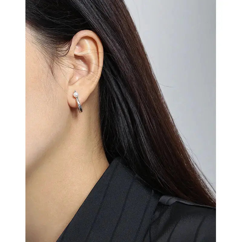 Lovcia Women S Shape Round Shell Pearl 925 Sterling Silver Hoop Earrings-Earrings-Rhodium-Rhodium