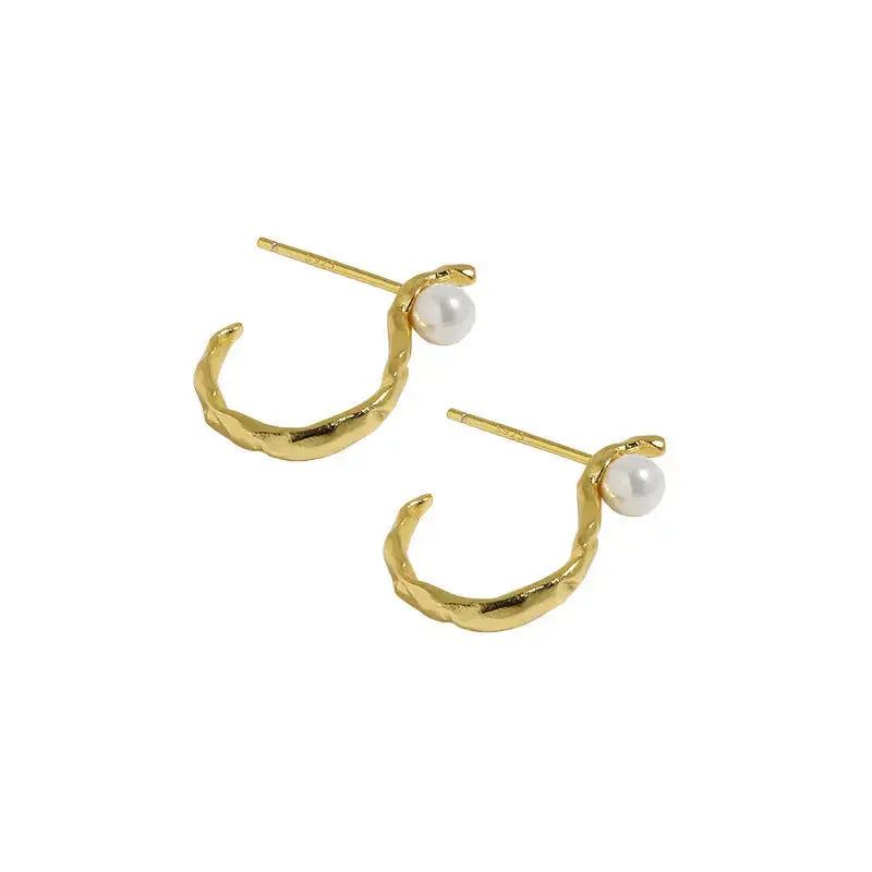 Lovcia Women S Shape Round Shell Pearl 925 Sterling Silver Hoop Earrings-Earrings-Rhodium-Rhodium