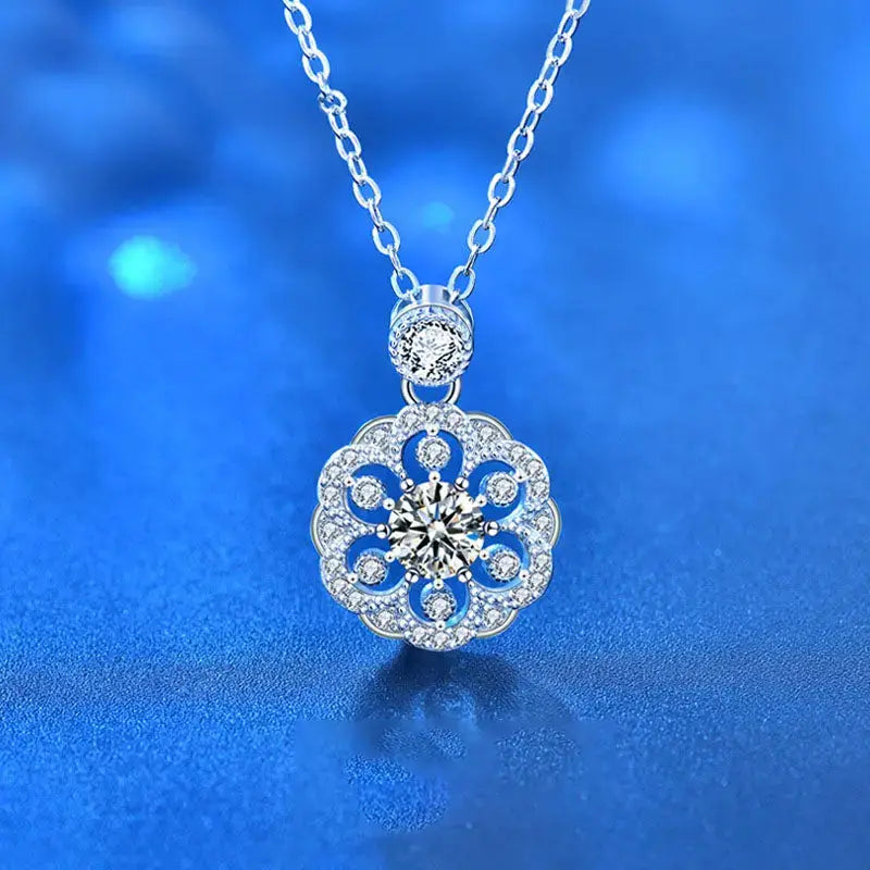 Lovcia Women Sakura Flower Moissanite CZ 925 Sterling Silver Necklace-Necklaces-0.5 ct Moissanite CZ-0.5 ct Moissanite CZ