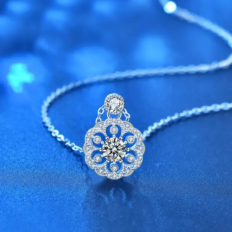 Lovcia Women Sakura Flower Moissanite CZ 925 Sterling Silver Necklace-Necklaces-0.5 ct Moissanite CZ-0.5 ct Moissanite CZ