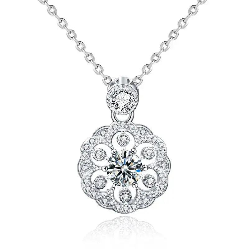 Lovcia Women Sakura Flower Moissanite CZ 925 Sterling Silver Necklace-Necklaces-0.5 ct Moissanite CZ-0.5 ct Moissanite CZ