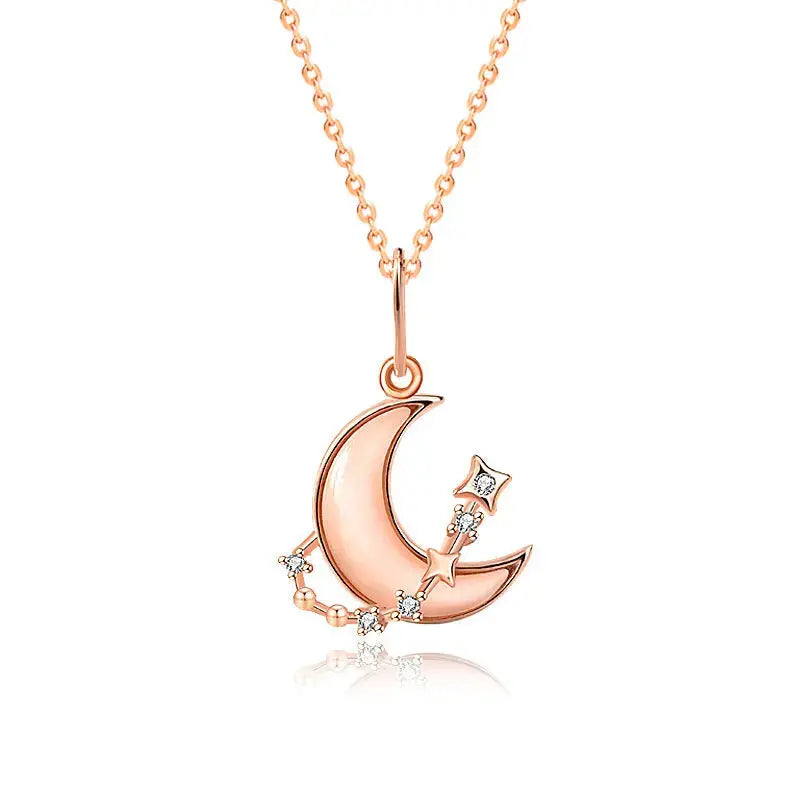 Lovcia Women Shell Crescent Moon CZ 925 Sterling Silver Necklace-Necklaces-Rose Gold-Rose Gold