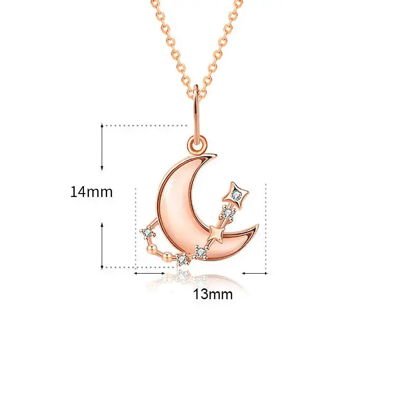 Lovcia Women Shell Crescent Moon CZ 925 Sterling Silver Necklace-Necklaces-Rose Gold-Rose Gold