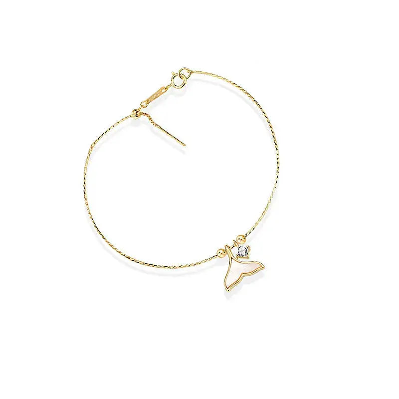Lovcia Women Shell Fish Tail CZ 925 Sterling Silver Bracelet-Bracelets-14K Yellow Gold-14K Yellow Gold