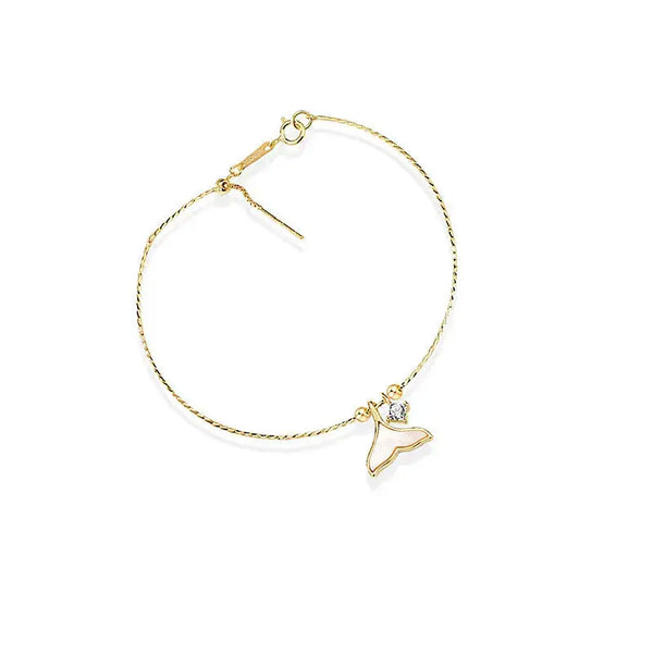 Lovcia Women Shell Fish Tail CZ 925 Sterling Silver Bracelet-Bracelets-14K Yellow Gold-14K Yellow Gold