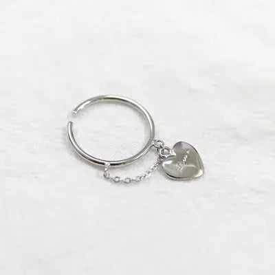 Lovcia Women Simple Heart Chain 925 Sterling Silver Adjustable Ring-Rings-Rhodium-Rhodium