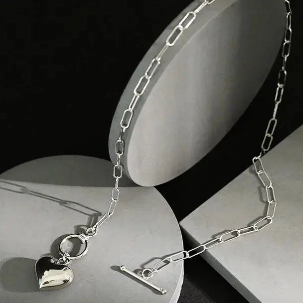 Lovcia Women Simple Love Heart OT 925 Sterling Silver Necklace-Necklaces-Rhodium-Rhodium