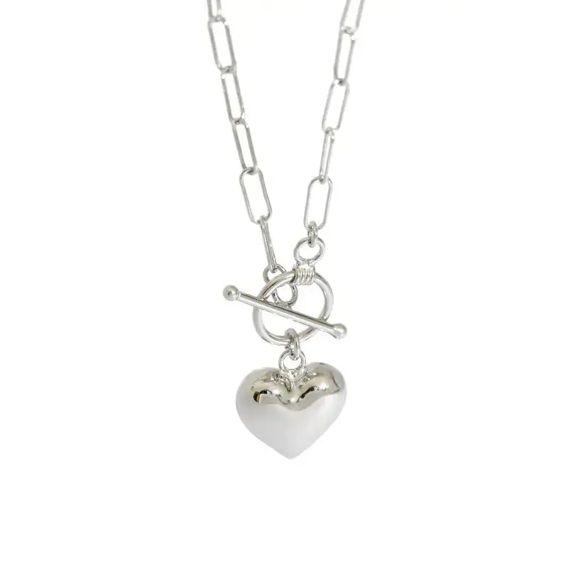 Lovcia Women Simple Love Heart OT 925 Sterling Silver Necklace-Necklaces-Rhodium-Rhodium