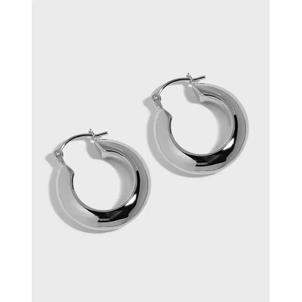 Lovcia Women Simple Round Circle 925 Sterling Silver Hoop Earrings-Earrings-Rhodium-Rhodium