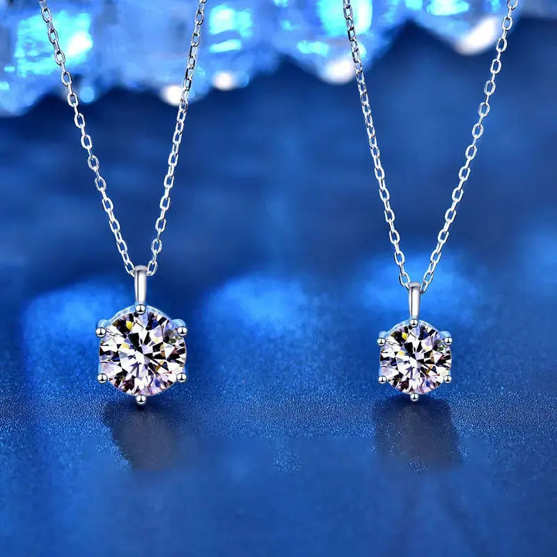Lovcia Women Six Claw Moissanite CZ 925 Sterling Silver Necklace-Necklaces-1 Carat Moissanite CZ-1 Carat Moissanite CZ