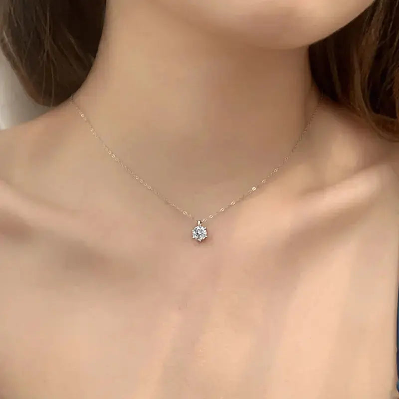 Lovcia Women Six Claw Moissanite CZ 925 Sterling Silver Necklace-Necklaces-1 Carat Moissanite CZ-1 Carat Moissanite CZ