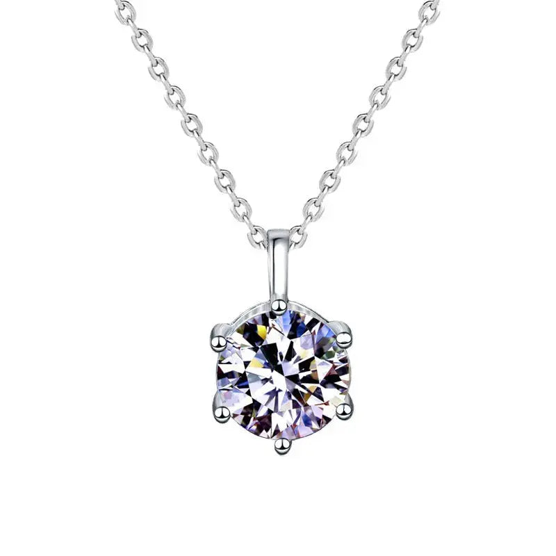 Lovcia Women Six Claw Moissanite CZ 925 Sterling Silver Necklace-Necklaces-1 Carat Moissanite CZ-1 Carat Moissanite CZ