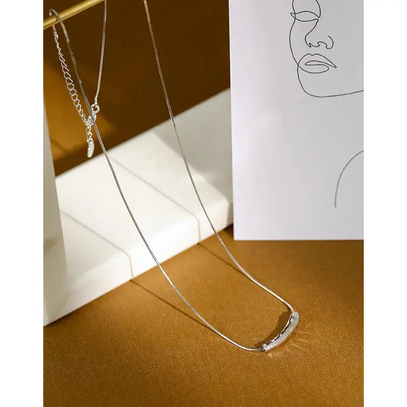 Lovcia Women Snake Chain Irregular Waterdrop 925 Sterling Silver Necklace-Necklaces-Rhodium-Rhodium