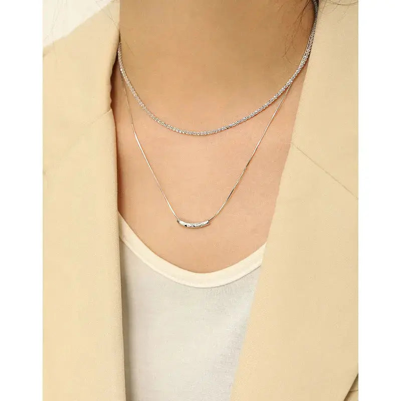 Lovcia Women Snake Chain Irregular Waterdrop 925 Sterling Silver Necklace-Necklaces-Rhodium-Rhodium