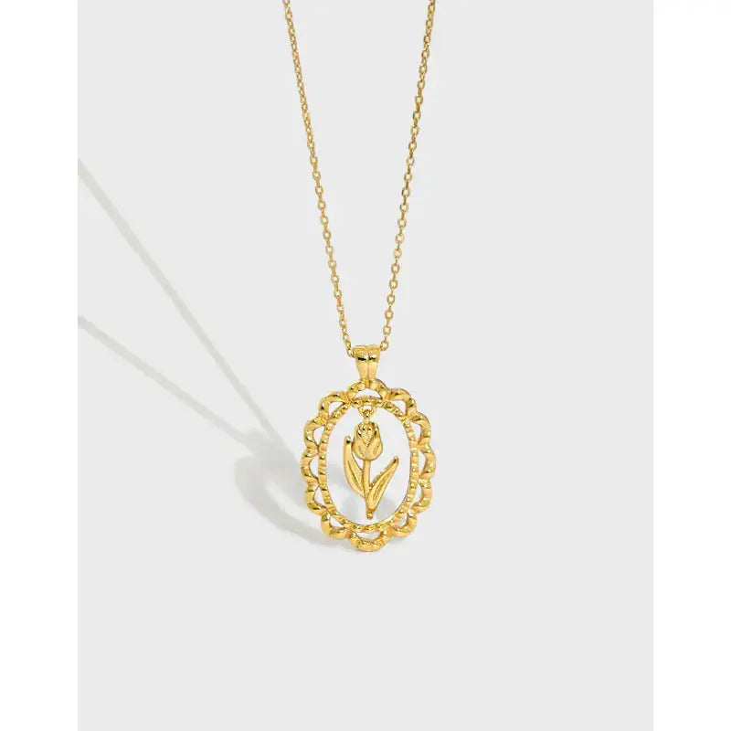 Lovcia Women Tulips Flower 925 Sterling Silver Necklace-Necklaces-Rhodium-Rhodium