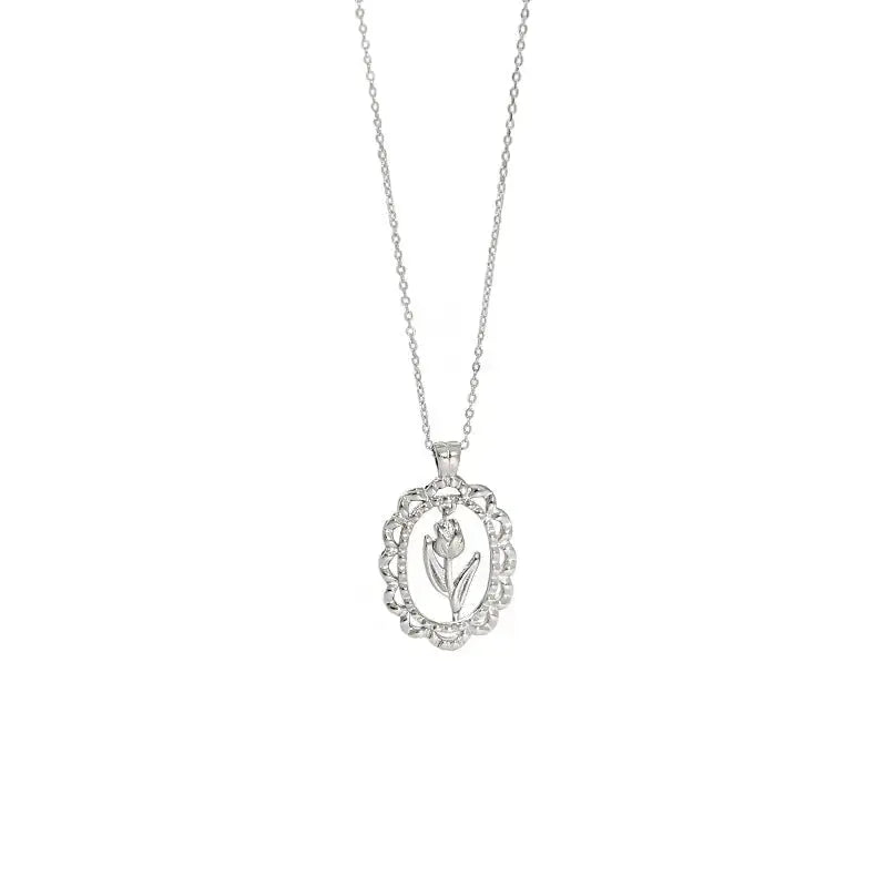 Lovcia Women Tulips Flower 925 Sterling Silver Necklace-Necklaces-Rhodium-Rhodium