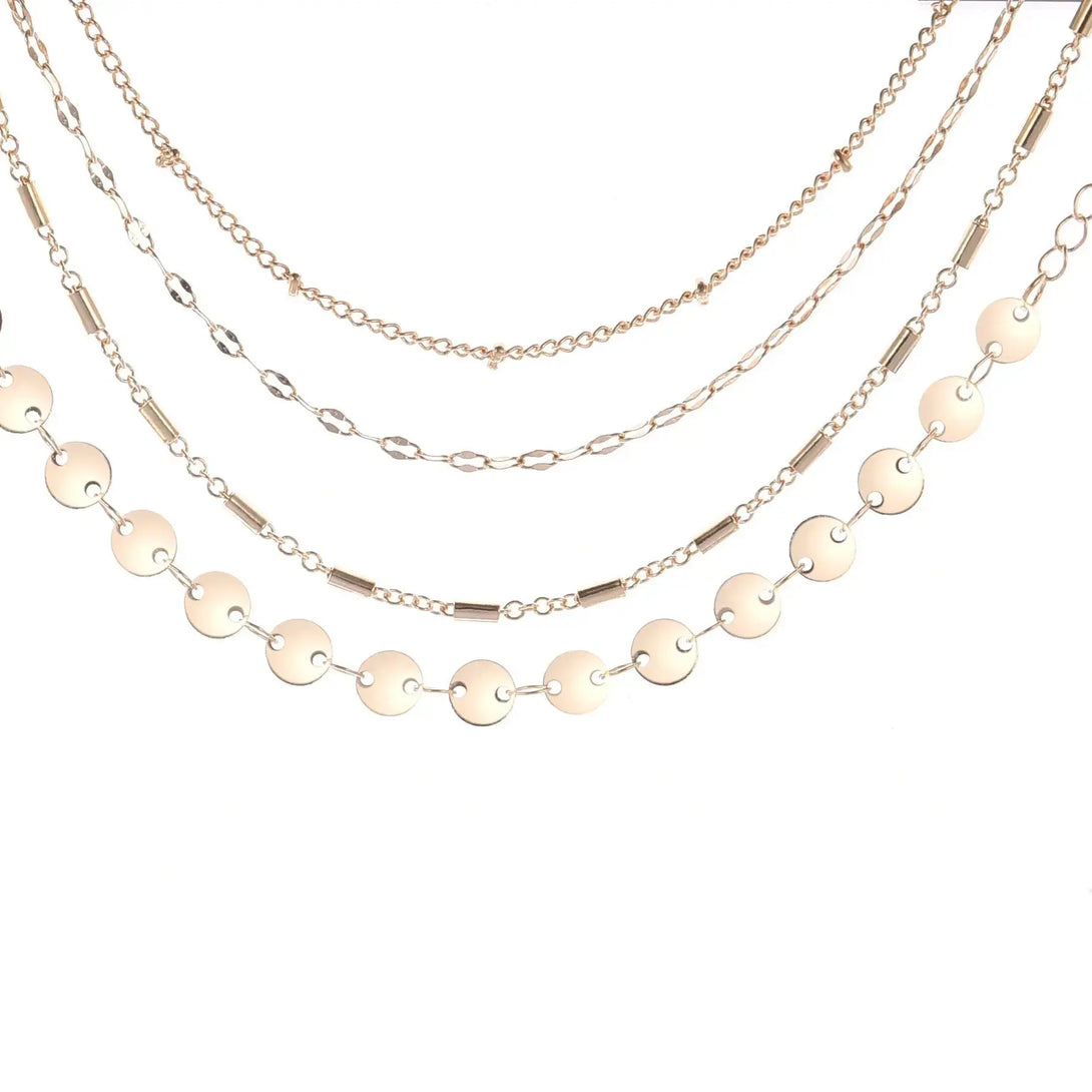Lovcia Women's 4-Pack Set Silver and Gold Plated Bracelets with Disc, Tube, and Lace Chains - Elegant Layered Bracelet Set-Bracelets-Gold-Gold