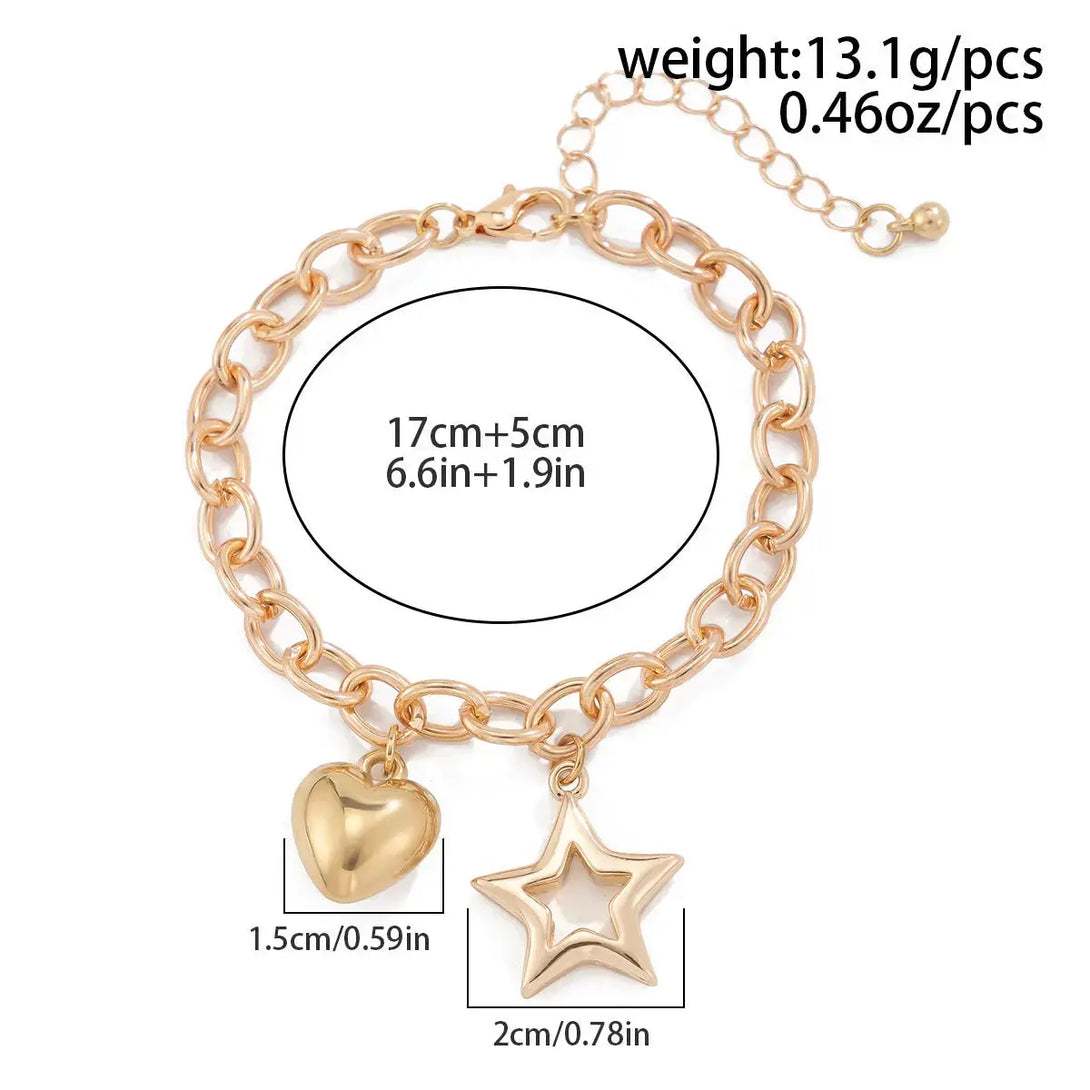 Lovcia Women's Charm Bracelet with Heart and Star Pendants - Adjustable Bracelet for Women-Bracelets-Gold-Gold