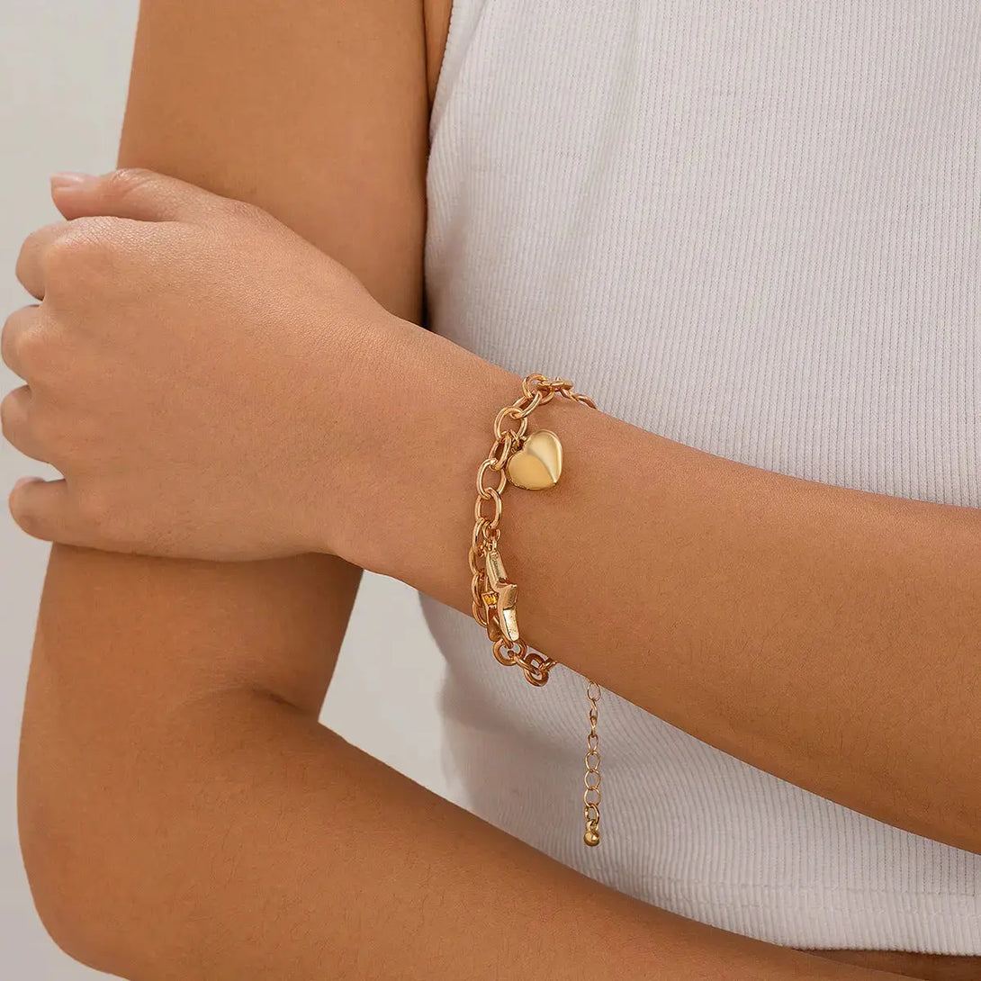 Lovcia Women's Charm Bracelet with Heart and Star Pendants - Adjustable Bracelet for Women-Bracelets-Gold-Gold