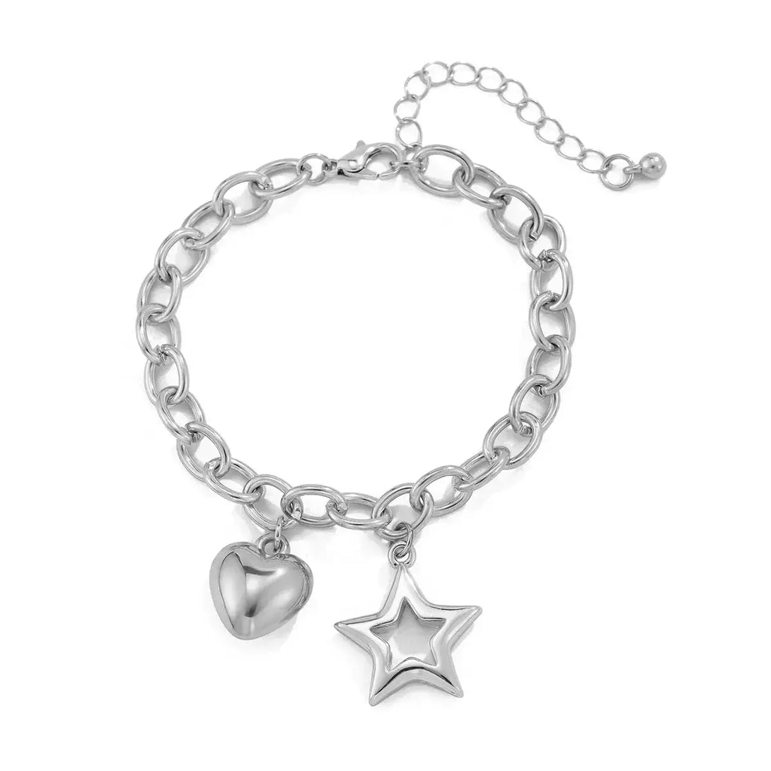 Lovcia Women's Charm Bracelet with Heart and Star Pendants - Adjustable Bracelet for Women-Bracelets-Gold-Gold