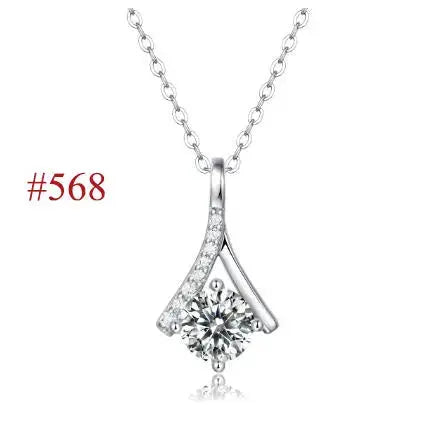 LOVCIA Elegant Six Claw V Shape Moissanite CZ 925 Sterling Silver Necklace