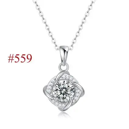LOVCIA Elegant Six Claw V Shape Moissanite CZ 925 Sterling Silver Necklace