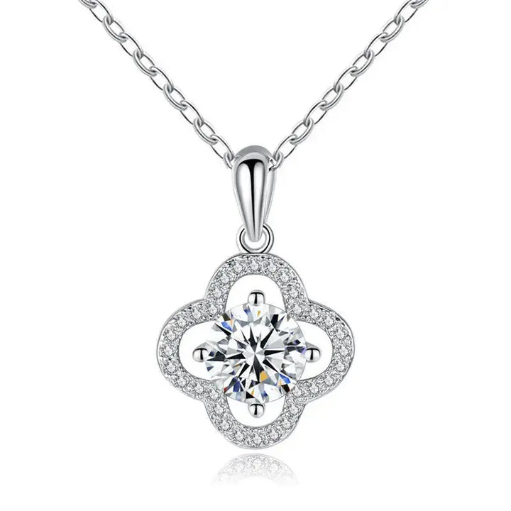 LOVCIA Women Moissanite CZ Hollow Four Leaf Clover Lucky 925 Sterling Silver Necklace