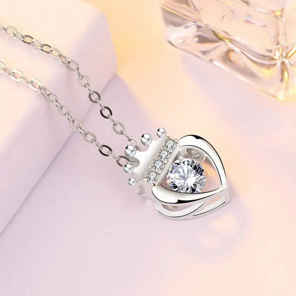 LOVCIA Women Dancing CZ Heart Crown 925 Sterling Silver Pendnat