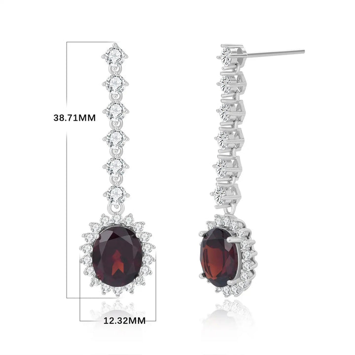 LOVCIA 925 Sterling Silver Garnet Red Drop Earrings for Women - Elegant Dangle Earrings with Sparkling Zirconia, Hypoallergenic Jewelry LOVCIA