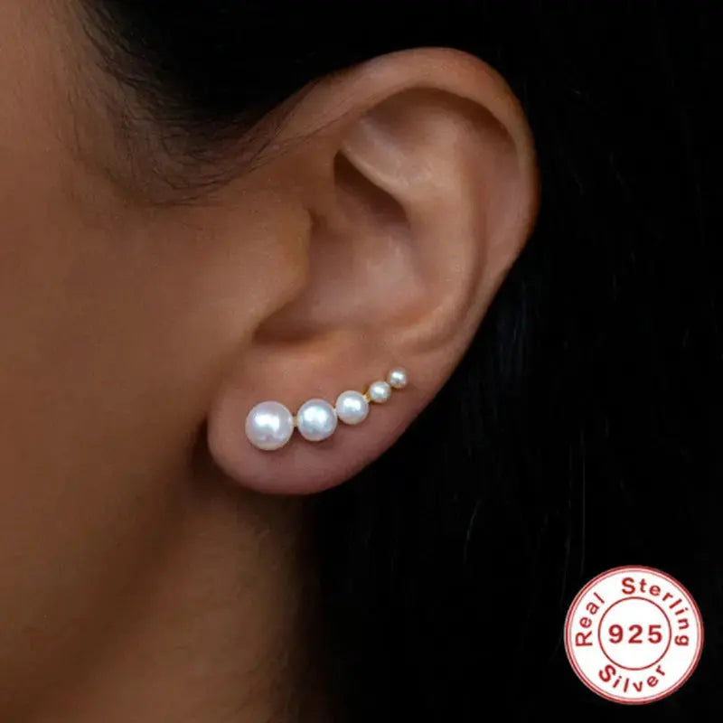 LOVCIA Graduated Pearl Cascade S925 Sterling Silver Stud Earrings