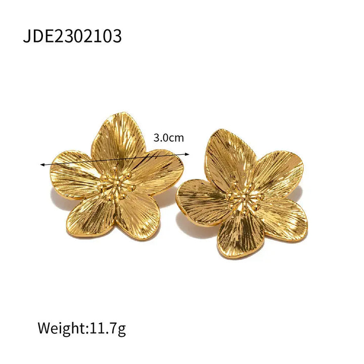 LOVCIA Regal Bloom Gold Stud Earrings for Women - Exquisite French Vintage Fashion Jewelry