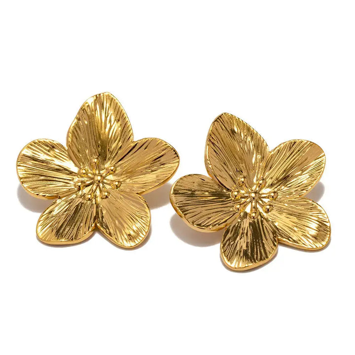 LOVCIA Regal Bloom Gold Stud Earrings for Women - Exquisite French Vintage Fashion Jewelry